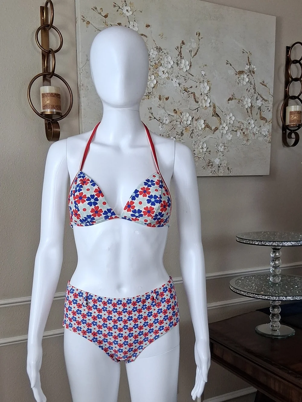 Victoria's Secret Retro Floral Halter High Waist Triangle Bikini Set Small